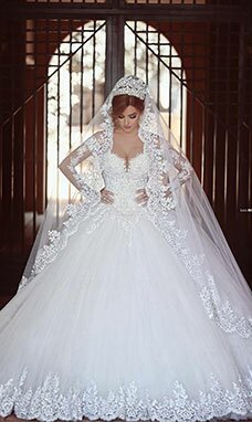 Mode de bal Col en V Manche longue Tulle