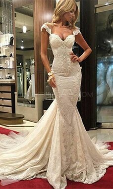 Trumpet/Sirène Col en cœur Manche courte Dentelle