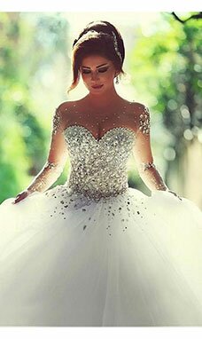 Mode de bal Col U profond Manche longue Tulle