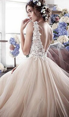 A-line Col bateau Sans manches Tulle