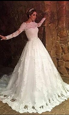 A-line Col bateau Manche longue Dentelle