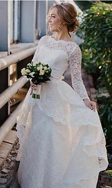 A-line Col bateau Manche longue Dentelle