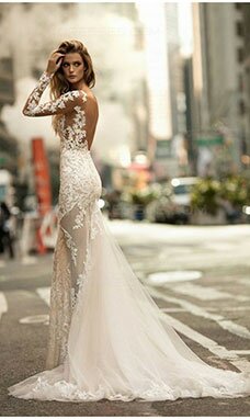 Trumpet/Sirène Col U profond Manche longue Dentelle