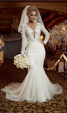 Trumpet/Sirène Col U profond Manche longue Dentelle