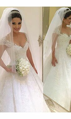 Mode de bal Col en V Manche courte Tulle