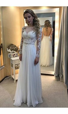 A-line Col bateau Manche longue Mousseline polyester