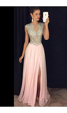 A-line Col bateau Sans manches Mousseline polyester Robe A-line Col bateau Sans manches Mousseline polyester Robe