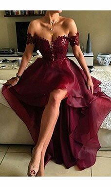 A-line Épaule dégagée Manche courte Organza Robe A-line Épaule dégagée Manche courte Organza Robe