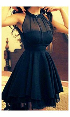 A-line Col ras du cou Sans manches Mousseline polyester Robe A-line Col ras du cou Sans manches Mousseline polyester Robe