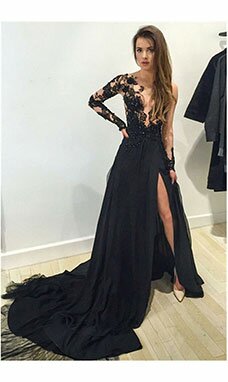 A-line Col bateau Manche longue Mousseline polyester Robe A-line Col bateau Manche longue Mousseline polyester Robe