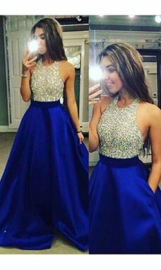 Mode de bal Col ras du cou Sans manches Satin Robe Mode de bal Col ras du cou Sans manches Satin Robe