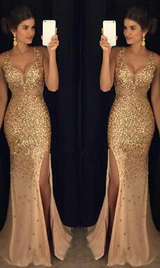 Fourreau/Column Col en V Balayage / pinceau train Satin Robe Fourreau/Column Col en V Balayage / pinceau train Satin Robe