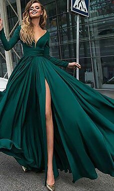 A-line Col en V Longueur ras du sol Satin Robe A-line Col en V Longueur ras du sol Satin Robe
