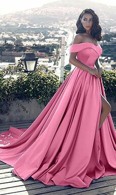 A-line Épaule dégagée Balayage / pinceau train Satin Robe A-line Épaule dégagée Balayage / pinceau train Satin Robe