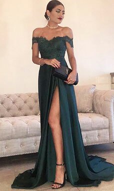 Fourreau/Column Épaule dégagée Balayage / pinceau train Satin Robe Fourreau/Column Épaule dégagée Balayage / pinceau train Satin Robe